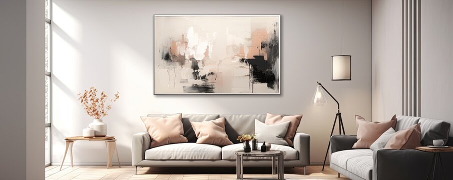 Abstract painting. Gray beige Color graphics and collage. Painting in the interior. A modern poster.
