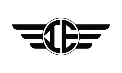 IE initial letter circle wings icon gaming logo design vector template. batman logo, sports logo, monogram, polygon, war game, symbol, playing logo, abstract, fighting, typography, minimal, wings logo
