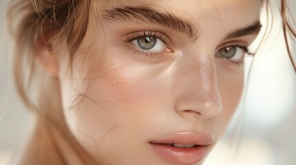Natural Makeup for Women (Unique). Effortless beauty and the allure of natural makeup for women, showcasing their innate elegance and grace. - obrazy, fototapety, plakaty
