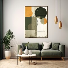 Abstract painting. Khaki mustard Color graphics and collage. Painting in the interior. A modern poster.