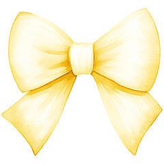 yellow bow png, watercolor yellow bow isolated on transparent background
