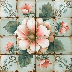 Vintage Floral Tile Design with Soft Pastel Tones - Hand Edited Generative AI