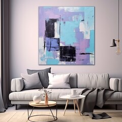 Abstract painting. Lilac azure Color graphics and collage. Painting in the interior. A modern poster