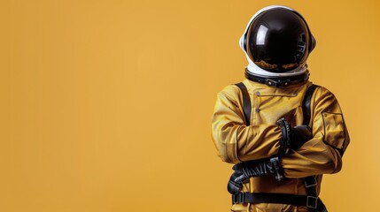 Obraz na płótnie Canvas Astronaut in Space Suit Against Yellow and Red Background
