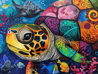Pop art sea turtle