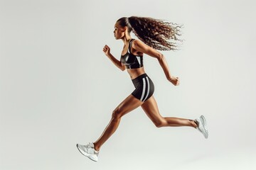  Swift Female Runner in Striped Athletic Wear Dashing with Graceful Motion