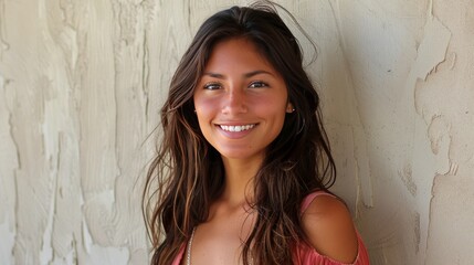 Fototapeta premium Woman in Red Top Smiling