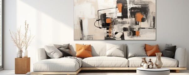 Abstract painting. Tan ivory Color graphics and collage. Painting in the interior. A modern poster