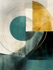 Abstract painting. Teal olive Color graphics and collage. Painting in the interior. A modern poster