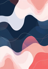 A colorful abstract painting with blue and pink waves