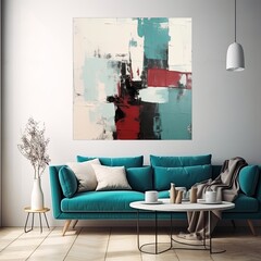 Abstract painting. Turquoise maroon Color graphics and collage. Painting in the interior. A modern poster