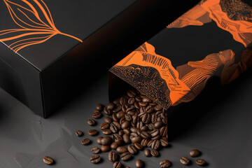 Packaging for coffee. Dark background. - obrazy, fototapety, plakaty