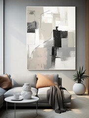 Abstract painting. White gray Color graphics and collage. Painting in the interior. A modern poster