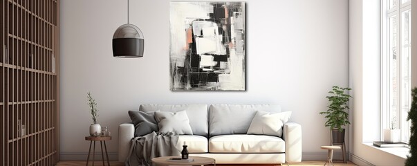 Abstract painting. White gray Color graphics and collage. Painting in the interior. A modern poster