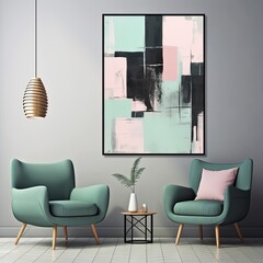 Abstract painting. Mint rose Color graphics and collage. Painting in the interior. A modern poster