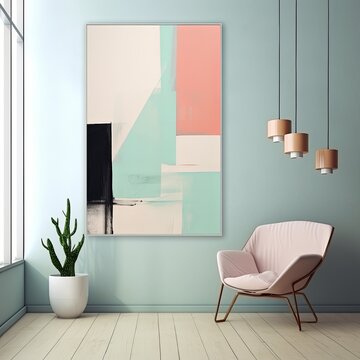 Abstract painting. Mint rose Color graphics and collage. Painting in the interior. A modern poster