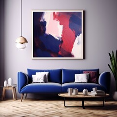 Abstract painting. Navy blue burgundy Color graphics and collage. Painting in the interior.