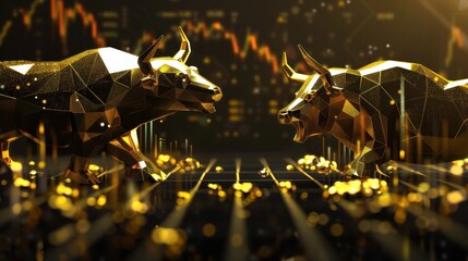 Financial infographic stock market chart award in gold and black, offering copy space. - obrazy, fototapety, plakaty