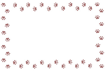 動物の足跡のフレーム　枠　肉球　茶色　飾り枠　飾り罫　見出し　タイトル　囲み　シンプル　猫　犬　白背景　透過 - obrazy, fototapety, plakaty