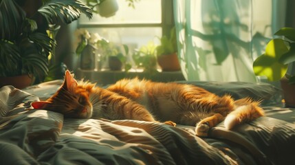 Ginger Cat Sleeping Peacefully in the Sun 