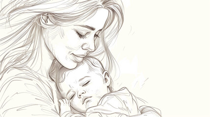 Digital drawing of mother and her child while sleeping. Mother's Day concept
