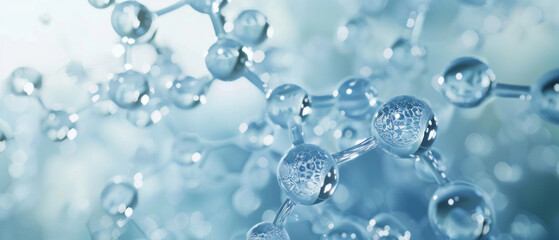 Shimmering blue molecular structure illustrating a concept in science and biotechnology.