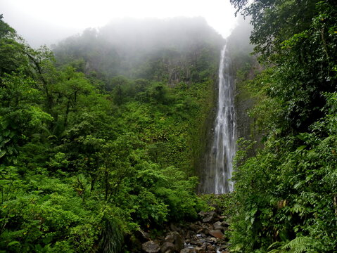 2 eme chute du carbet waterfall in basse terre, guadeloupe, in the cloud