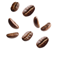 Fototapeta premium coffee beans flying isolated on transparent background Generative Ai