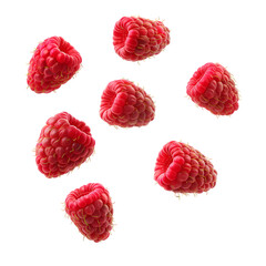 Raspberry flying isolated on transparent background Generative Ai