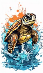 Image of sea turtle on white background. For educational materials for kids, game design, animated movies, tourism, stationery, Tshirt design, posters, postcards, childrens books.