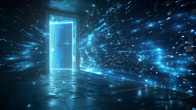 Digital Door Teleportation Step through a digital door and instantly teleport to a new location transcending physical boundaries with ease