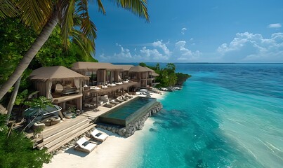 A luxurious resort in the Maldives and pristine white sandy beaches