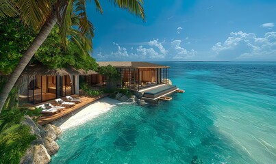 A luxurious resort in the Maldives and pristine white sandy beaches - obrazy, fototapety, plakaty