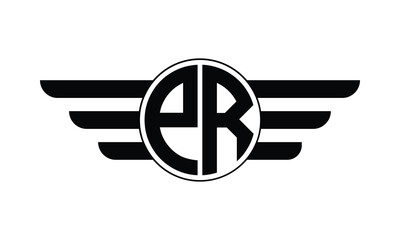 PR initial letter circle wings icon gaming logo design vector template. batman logo, sports logo, monogram, polygon, war game, symbol, playing logo, abstract, fighting, typography, minimal, wings logo - obrazy, fototapety, plakaty