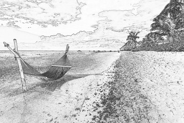 Hamac sur plage du Morne, île Maurice  - 766296678