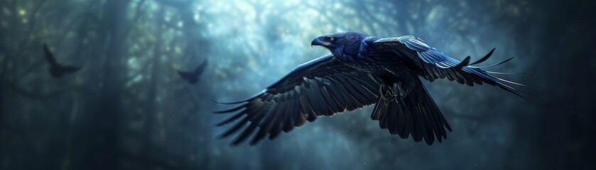 Dark winged creature soaring under a moonlit sky