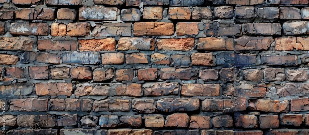 Poster a detailed closeup of a brick wall showcasing the intricate pattern of overlapping rectangular brick