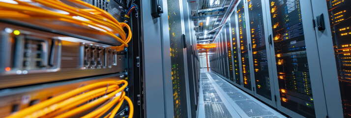 Wide view of server room with various equipment