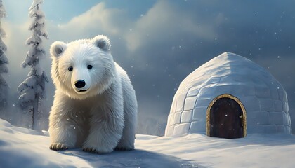 polar bear in the snow - obrazy, fototapety, plakaty