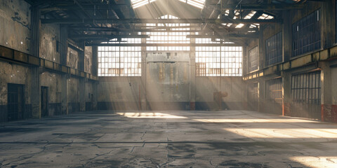A big empty industrial warehouse background
