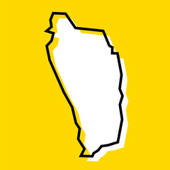 Dominica country simplified map. White silhouette with thick black contour on yellow background. Simple vector icon