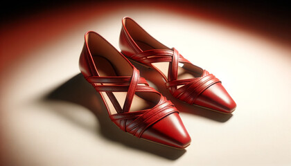 Sophisticated Cherry-Red Crossover Ballet Flats in Supple Nappa Leather