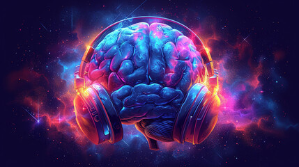 Brain listing music. Created with Ai - obrazy, fototapety, plakaty
