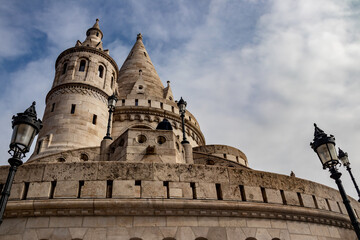 Fisherman's Bastion in Budapest (hungarian: Halszbstya), structure with seven towers representing...