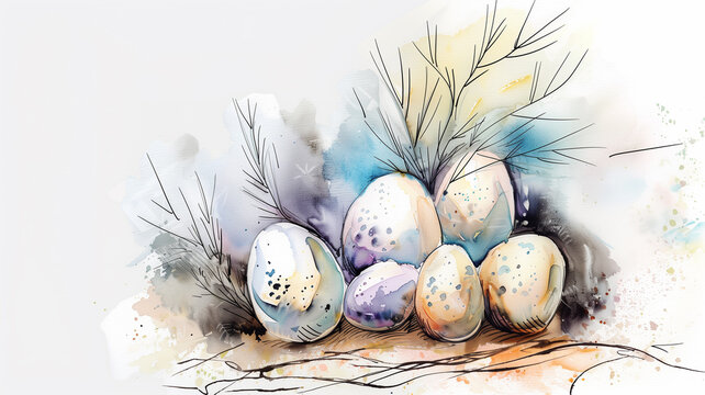 Watercolor image of eggs, Easter