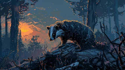 Foto op Plexiglas Badger pixel art digging animation dusk underbrush determined and stout © Thanadol