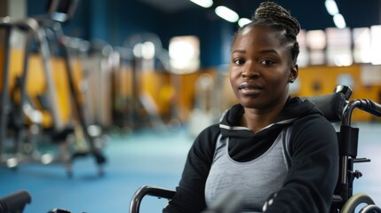 Young female athlete with a disability in a wheelchair - obrazy, fototapety, plakaty