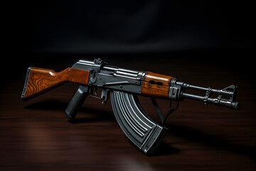 Detailed Perspective View of Vintage AK-47: A Symbol of Military History and Controversy
