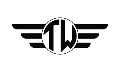 TW initial letter circle wings icon gaming logo design vector template. batman logo, sports logo, monogram, polygon, war game, symbol, playing logo, abstract, fighting, typography, minimal, wings logo