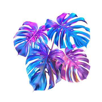 Neon Colored Monstera Leaves Digital Artwork